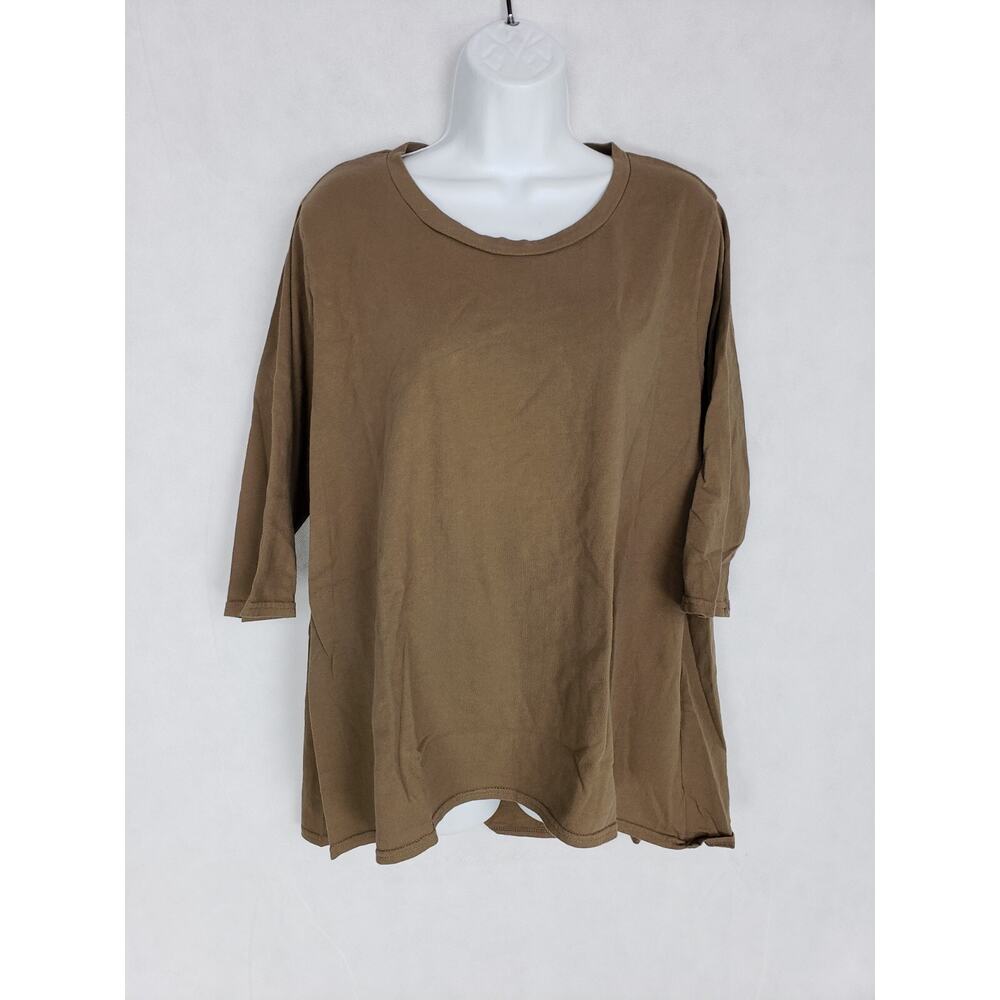 CUT‎ LOOSE 3/4 Sleeve Brown 100% Cotton Shirt Lagen look Sz XL Made in USA